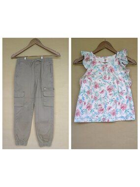 Floral Top & Cargo Pants Pair — Size 8